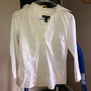 International Concepts White Button Up V Neck